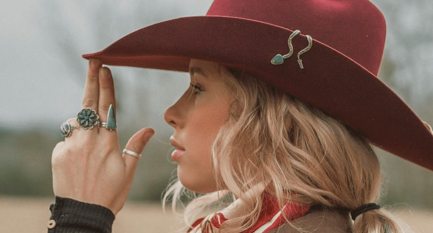Silver & Turquoise Brim Biter by Hallett Peak - Snake