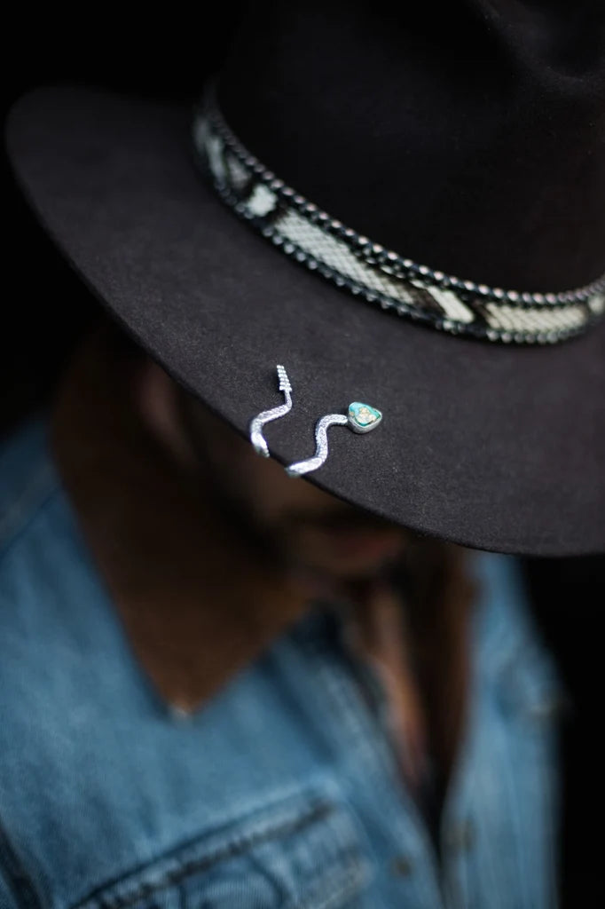 Silver & Turquoise Brim Biter by Hallett Peak - Snake