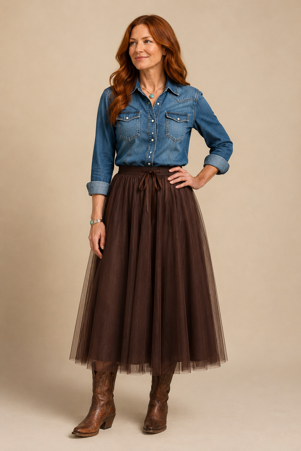 Aria Long Brown Tulle Maxi Skirt