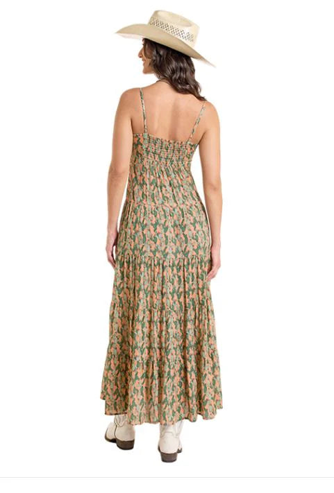 Cactus Print Midi Dress in Coral by Rock and Roll Denim