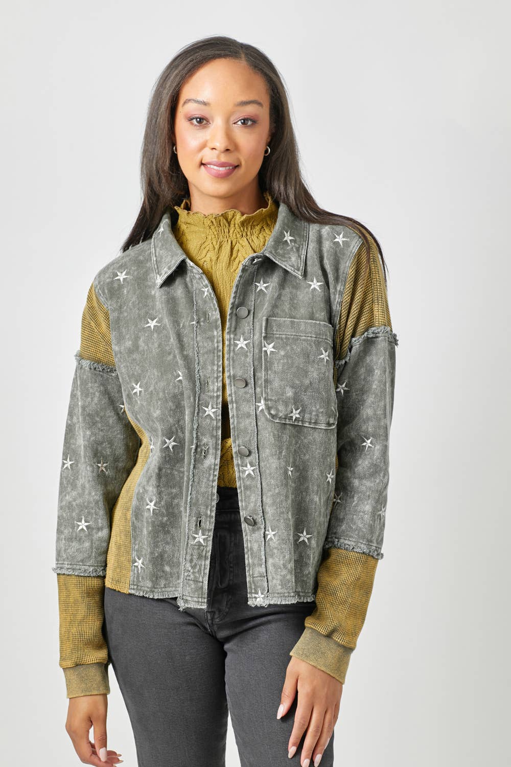 Star Embroidery Washed Jacket