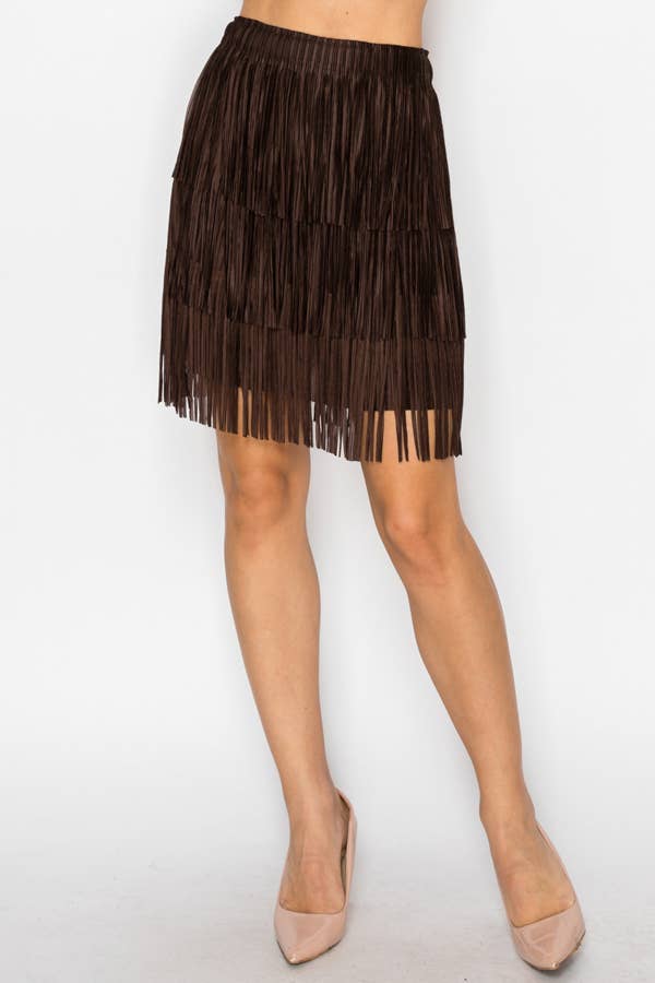 Short Layered Fringe Tiered Skirt – 4845BROWN