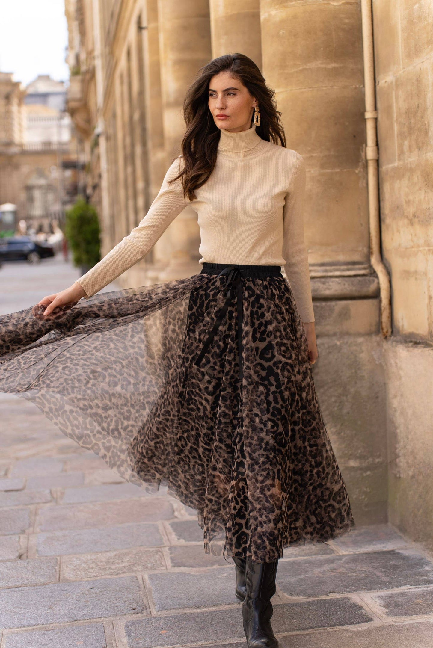 Aria Long Leopard Print Tulle Maxi Skirt