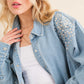 Rhinestone Gem Oversized Denim Tunic Shirt at Bourbon Cowgirl