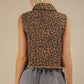 Leopard Printed Collared Casual Vest