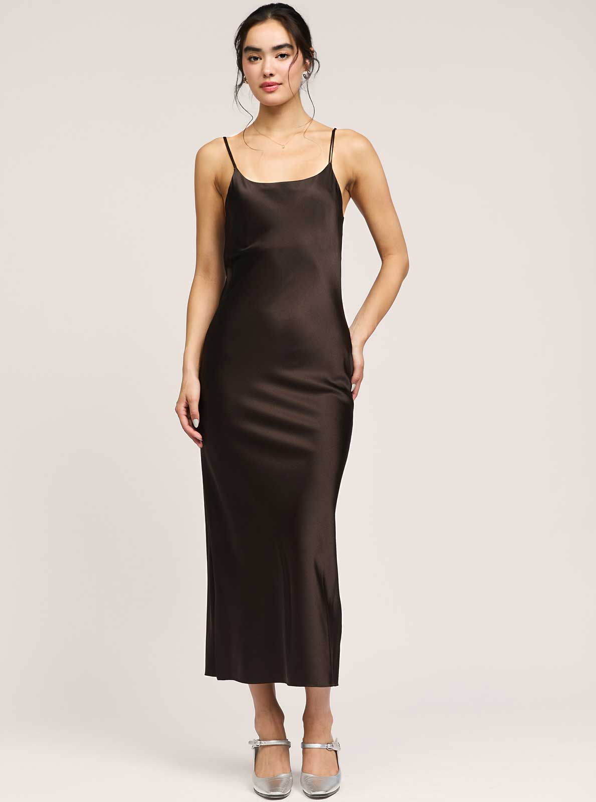brown silk midi dress Buy Friends Like These Hardware Detail Satin from Next USA Freilla Brown Satin Midi dress Body Turtleneck silk-blend satin midi dress