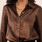 Léa Shiny Metallic Button Up Shirt in Brown
