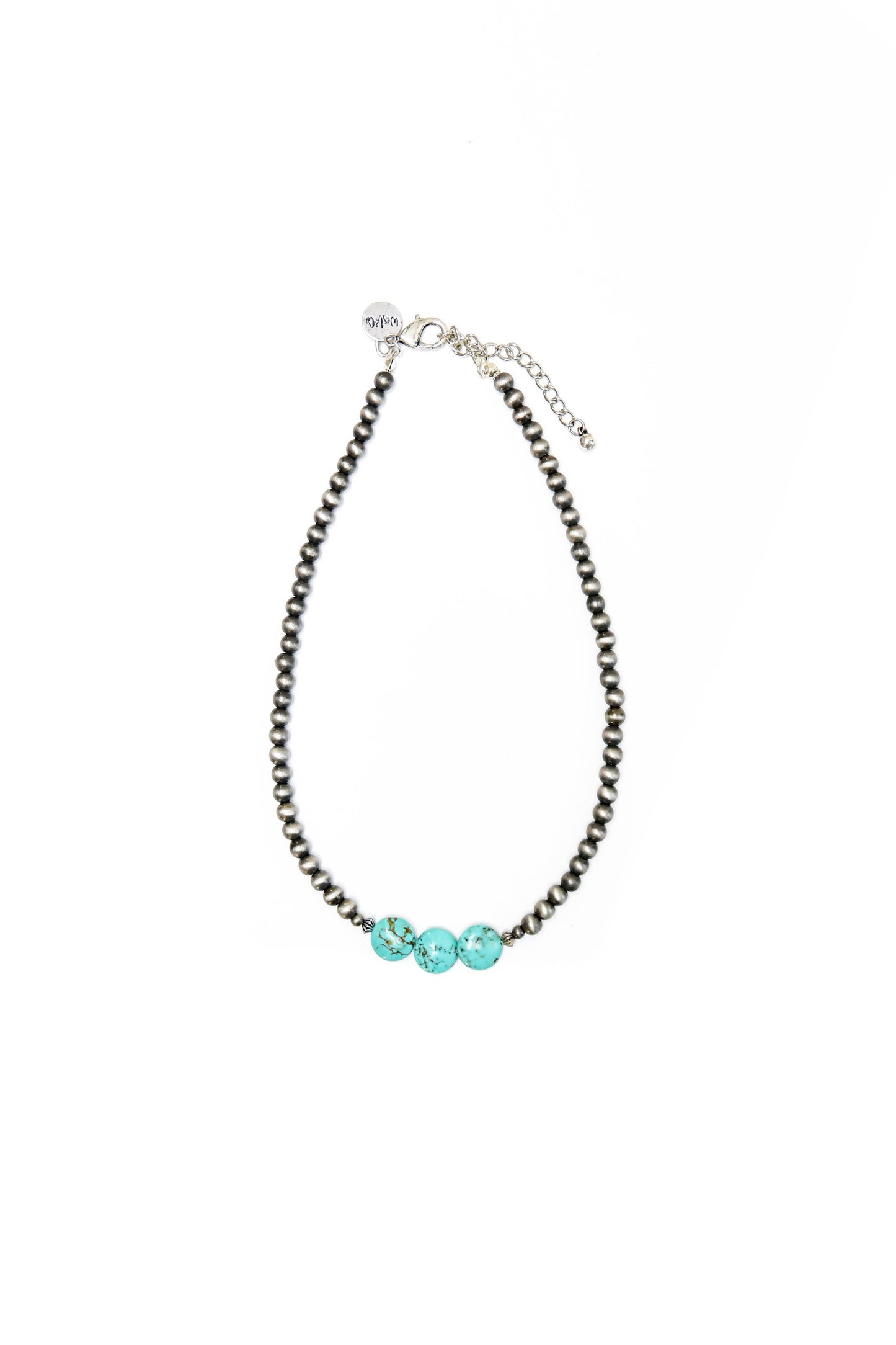 Silver Pearl Necklace With Round Turquoise Beaded