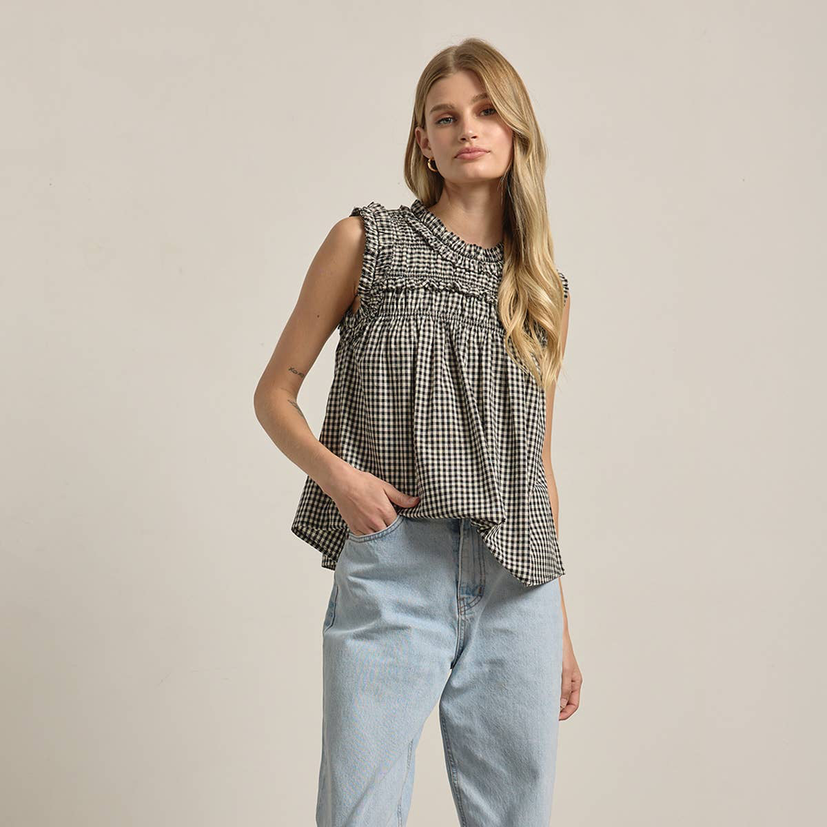 Gingham Ruffled Babydoll Blouse