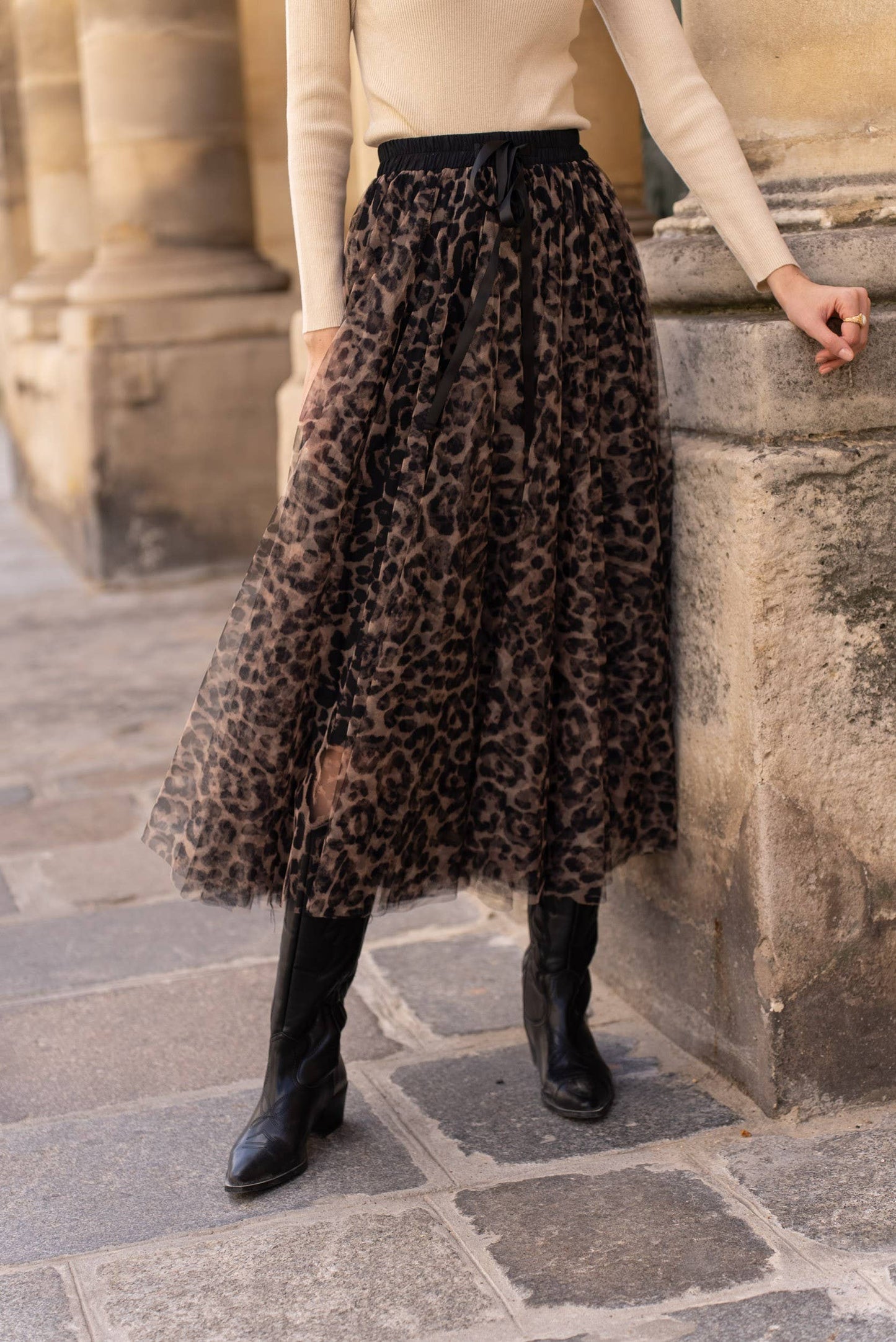Aria Long Leopard Print Tulle Maxi Skirt