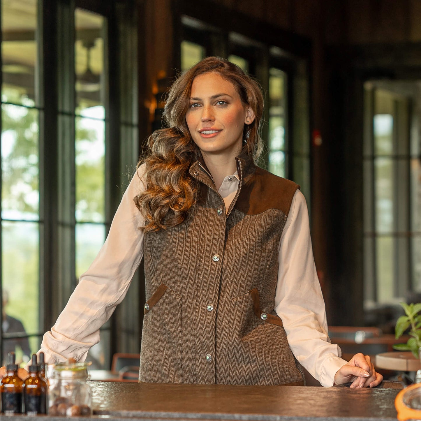 Channel Wool Vest by Madison Creek Outfitters in Tan Herringbone