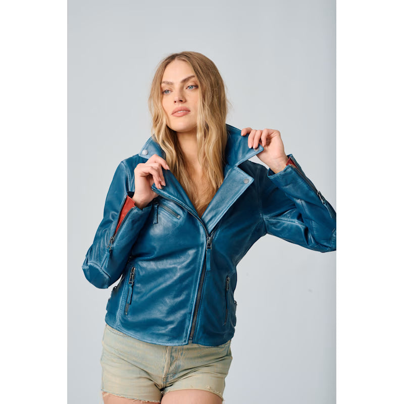 Christy Star Leather Jacket by Mauritius in Americana Blue