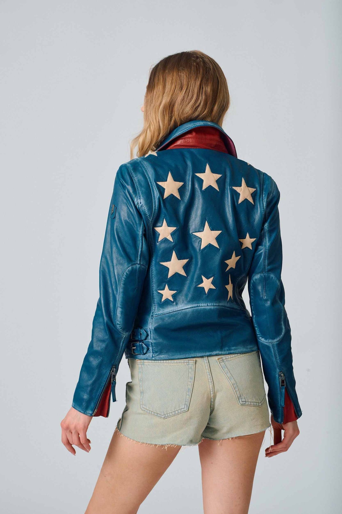 Christy Star Leather Jacket by Mauritius in Americana Blue
