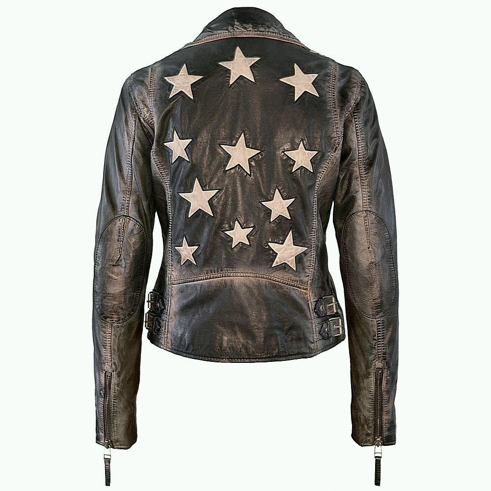 Christy Star Leather Jacket by Mauritius in Vintage Black