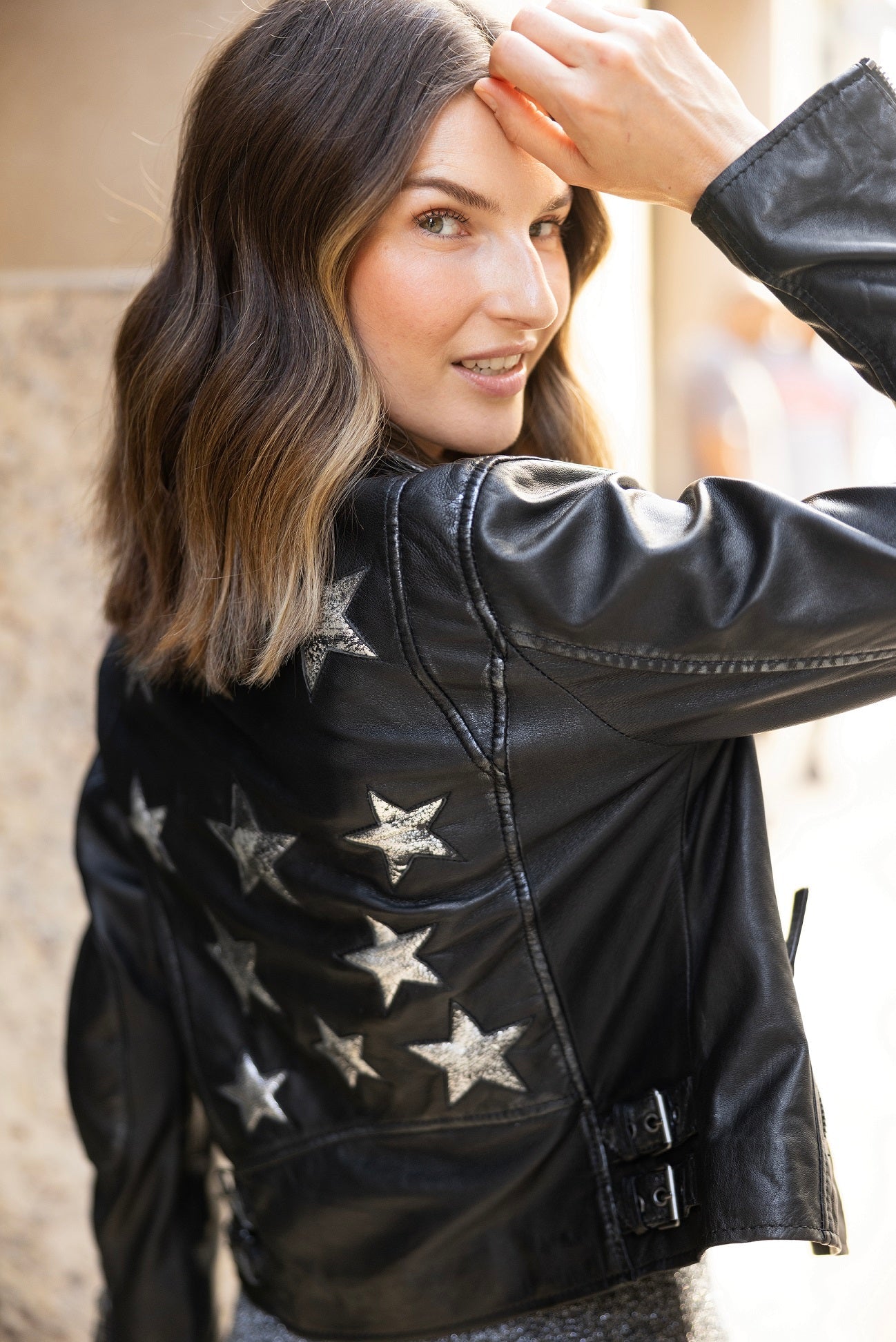 Christy RF Star Detail Leather Jacket