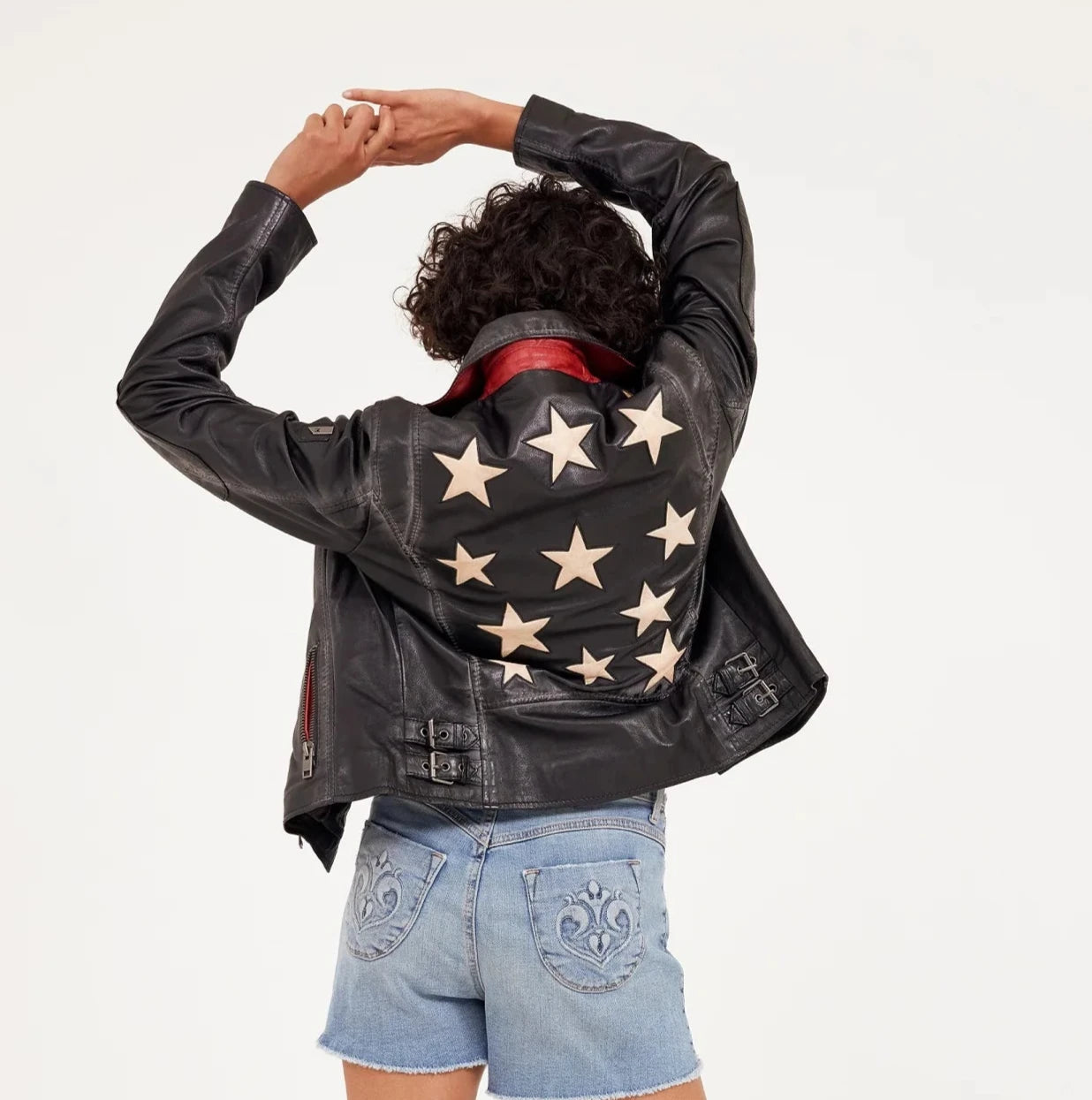 Christy Star Leather Jacket by Mauritius in Vintage Black