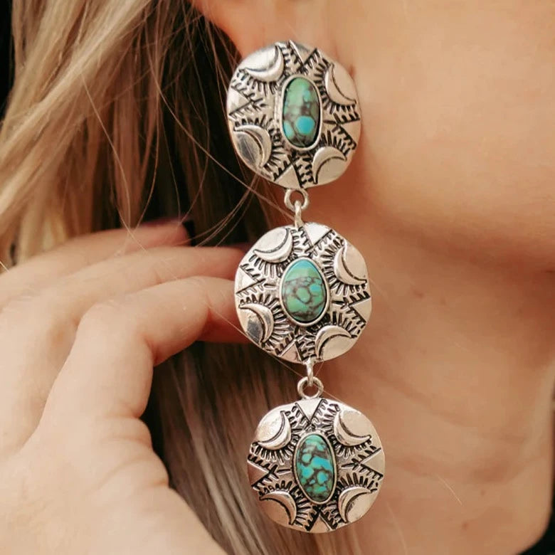 Concho Valley Earrings - Western Turquoise Jewelry for Bourbon Cowgirl