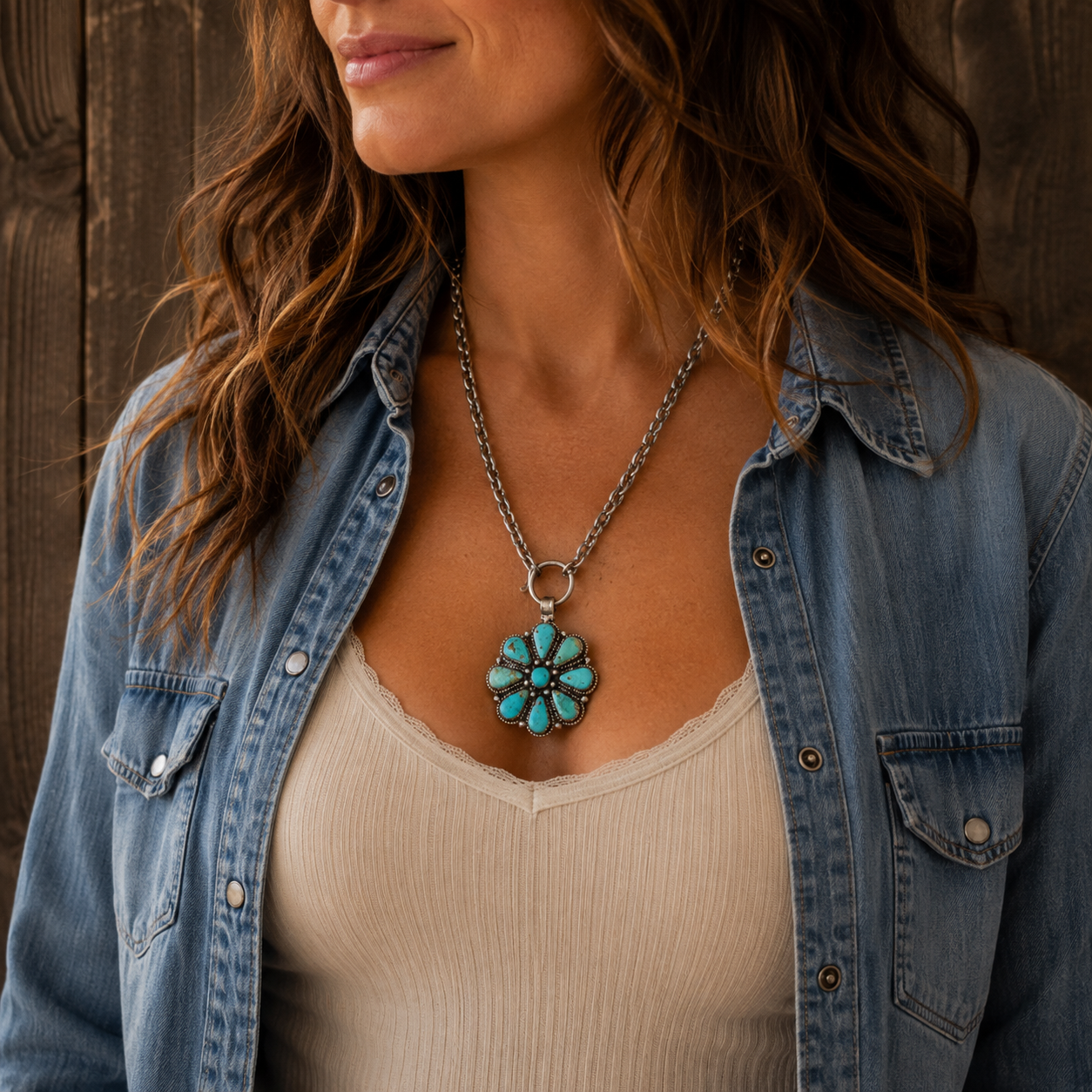 Genuine Turquoise Tibetan Flower Chain Necklace