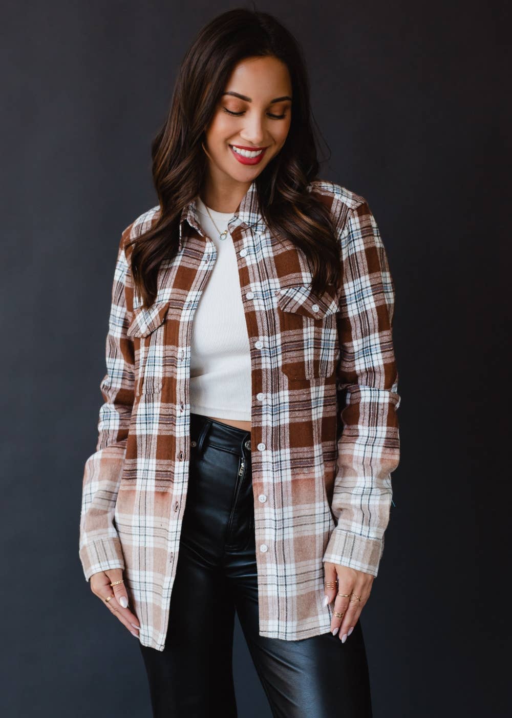 Brown, Black, Blue & White Plaid Flannel Shirt for Cowgirls