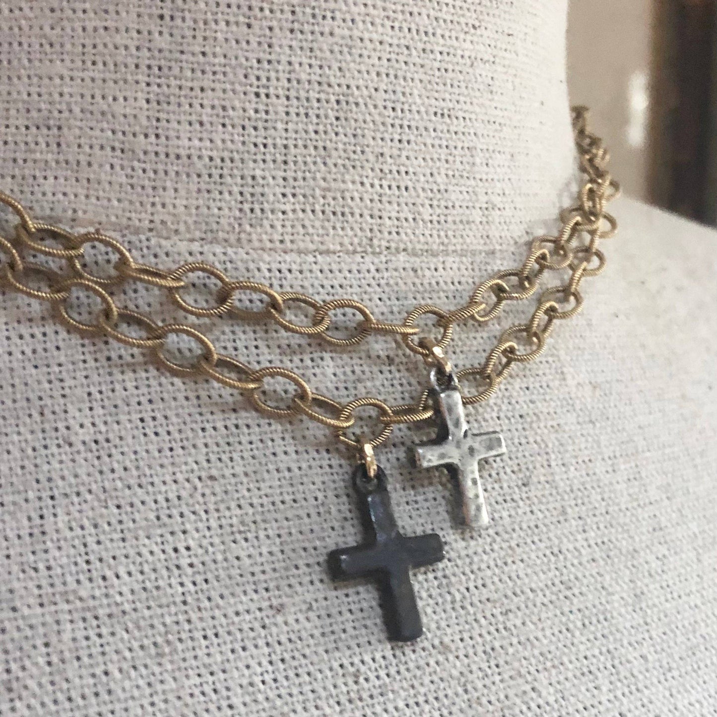 Dainty Hammered Cross Necklace