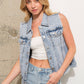 Garment Washed Rhinestone Embellished Denim Vest