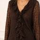 Chocolate Brown Lace Blouse with Ruffled V-Neck