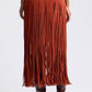Faux Suede Fringe Maxi Skirt - Rust