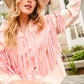 Pink Embroidered Fringe Button Up Shirt at Bourbon Cowgirl