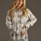 Light Gray & White Plaid Button Up Flannel for Women