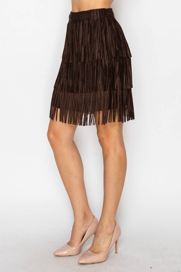 Short Layered Fringe Tiered Skirt – 4845BROWN