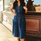Dark Wash Denim Button Down Collared Sleeveless Dress at Bourbon Cowgirl