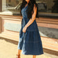 Dark Wash Denim Button Down Collared Sleeveless Dress at Bourbon Cowgirl