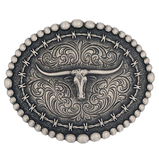 Rustic Barbed Wire Longhorn Montana Silversmiths Belt Buckle Bourbon Cowgirl