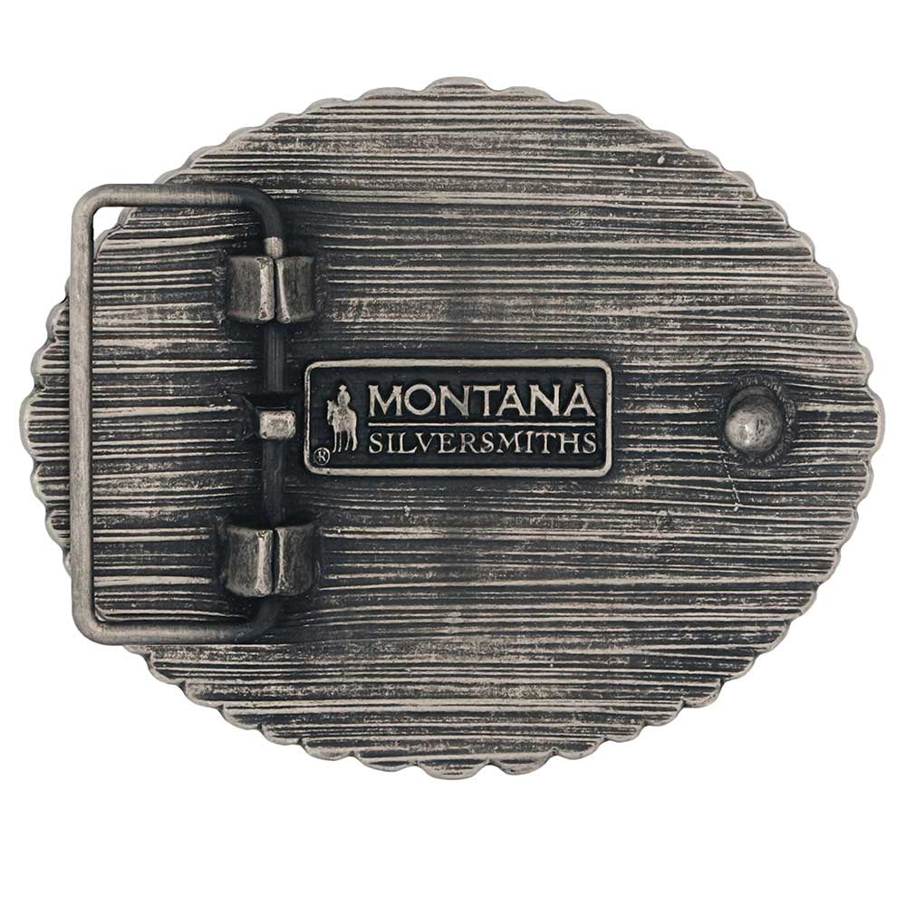 Oval Longhorn Classic Antiqued Attitude Belt Buckle by Montana Silversmiths