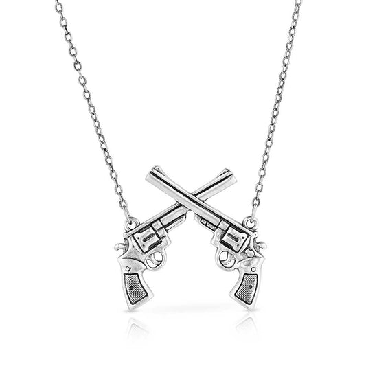 Crossed Pistols Pendant Necklace - Montana Silversmiths