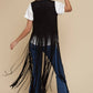 Black Long Fringe Faux Suede Western Vest