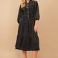 Garment Washed Chevron Yoke Midi Denim Dress Black