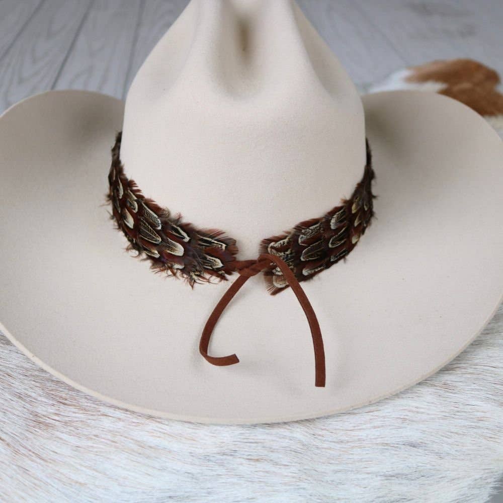 Western Feather Hat Band - Chute Hat Band for Cowboy Hats - Bourbon Cowgirl