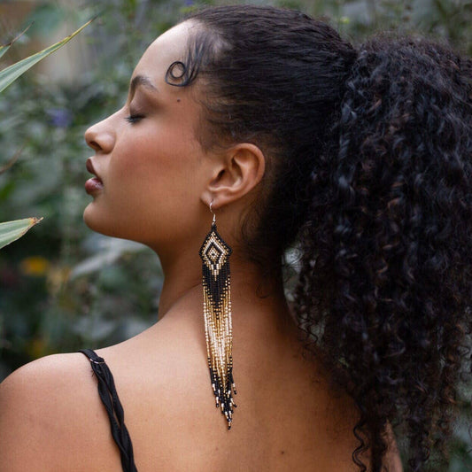 Midnight Oil Beaded Handmade Earrings by Mother Sierra