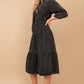 Garment Washed Chevron Yoke Midi Denim Dress Black