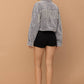 Washed Gray Corduroy Oversized Rhinestone Fringe Jacket