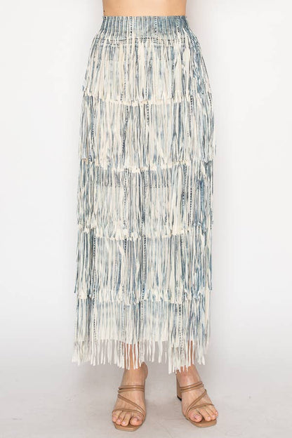 Layered Fringe Tiered Maxi Skirt