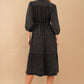 Garment Washed Chevron Yoke Midi Denim Dress Black