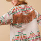 Jacquard Western Shirt Jacket with Aztec Style Pattern