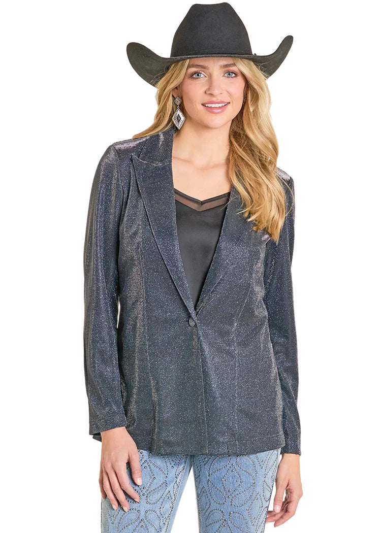Rock & Roll Denim Black and Blue Iridescent Sparkle Blazer