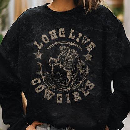 Long Live Cowgirls Graphic Western Sweatshirt Black