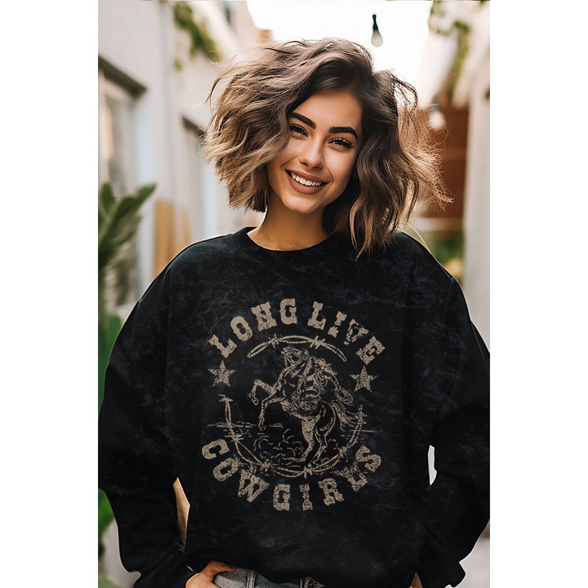 Long Live Cowgirls Graphic Western Sweatshirt Black