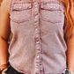 Lavender Denim Mineral Wash Sleeveless Pearl Snap Top