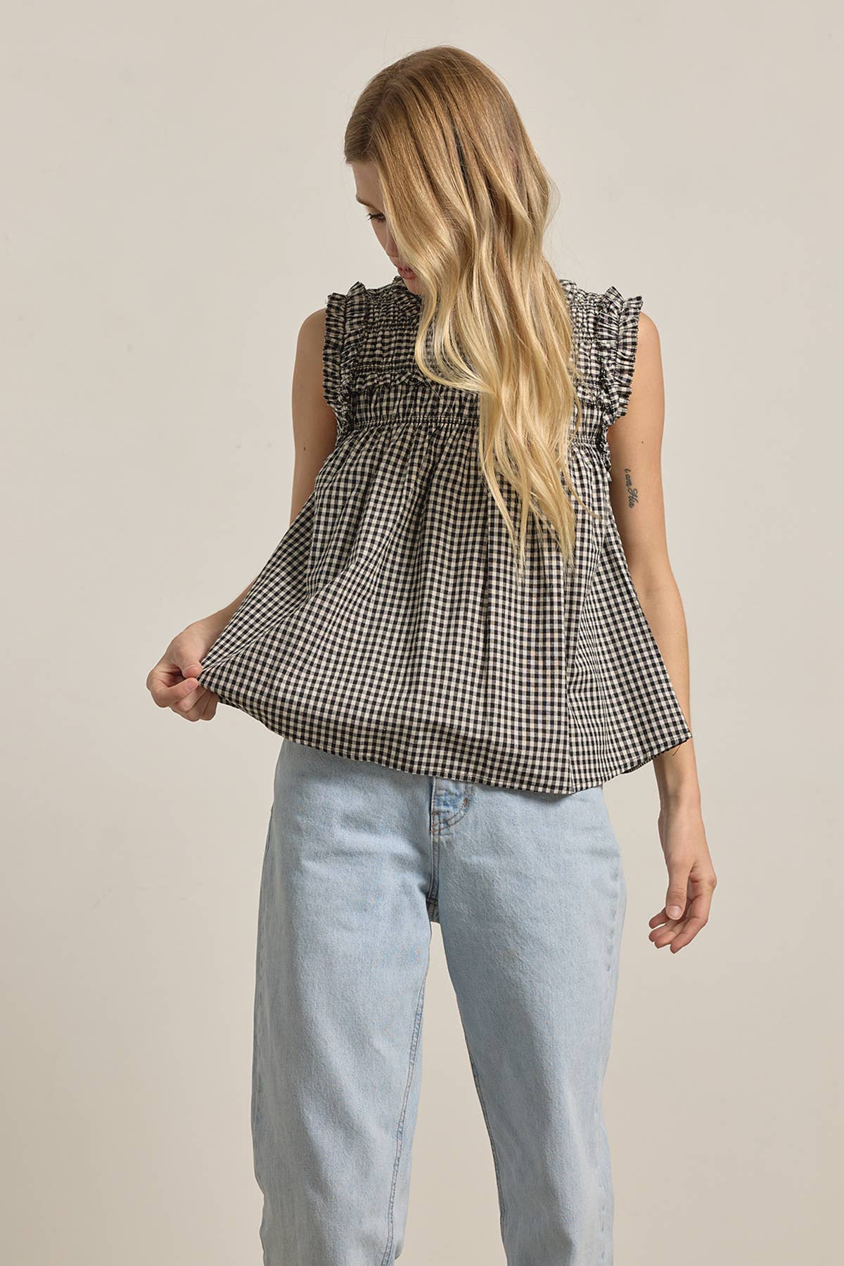 Gingham Ruffled Babydoll Blouse