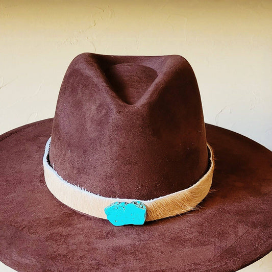 Light Hair on Hide Leather Hat Band with Turquoise Slab